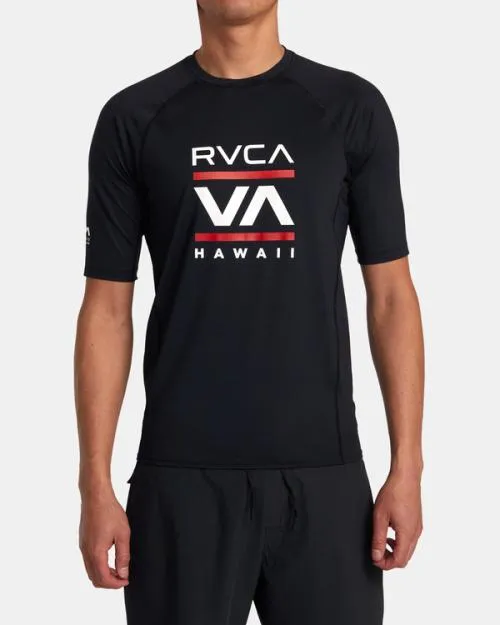 Rvca Hawaii Stacked Short Sleeve Rashguard Black Surf Rashguards and Surf Tees