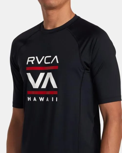 Rvca Hawaii Stacked Short Sleeve Rashguard Black Surf Rashguards and Surf Tees