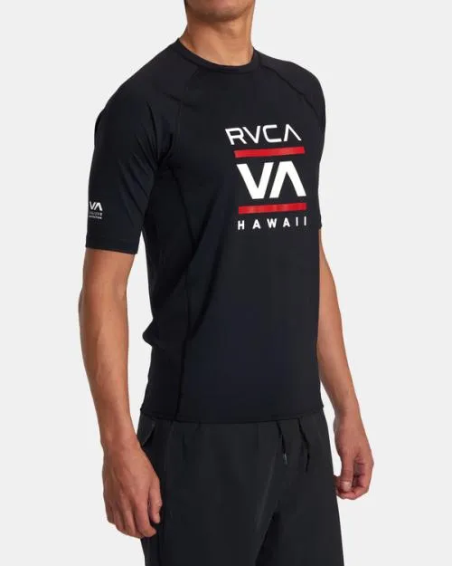 Rvca Hawaii Stacked Short Sleeve Rashguard Black Surf Rashguards and Surf Tees