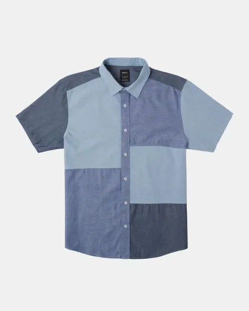 Rvca Patchwork Short Sleeve Shirt Blue Men Shirts and Flannels