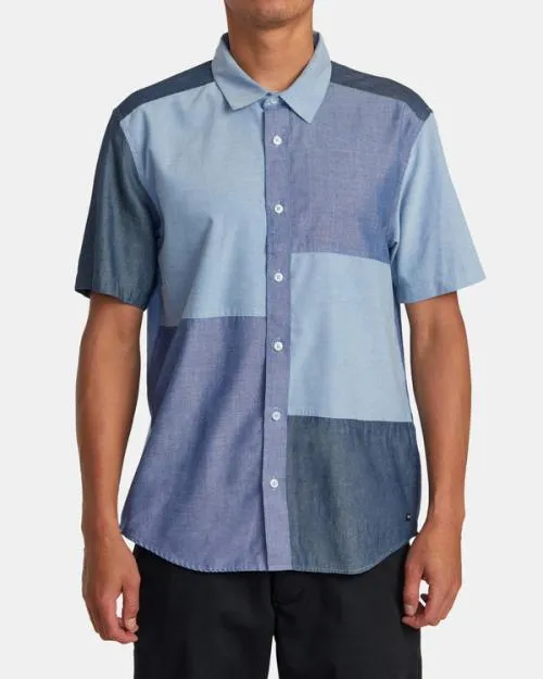 Rvca Patchwork Short Sleeve Shirt Blue Men Shirts and Flannels