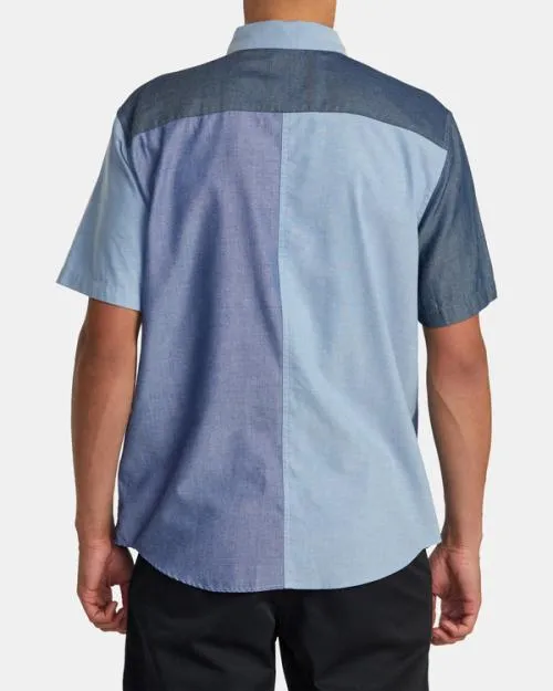 Rvca Patchwork Short Sleeve Shirt Blue Men Shirts and Flannels
