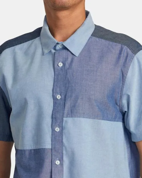Rvca Patchwork Short Sleeve Shirt Blue Men Shirts and Flannels
