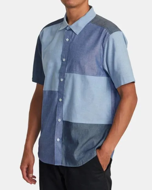 Rvca Patchwork Short Sleeve Shirt Blue Men Shirts and Flannels