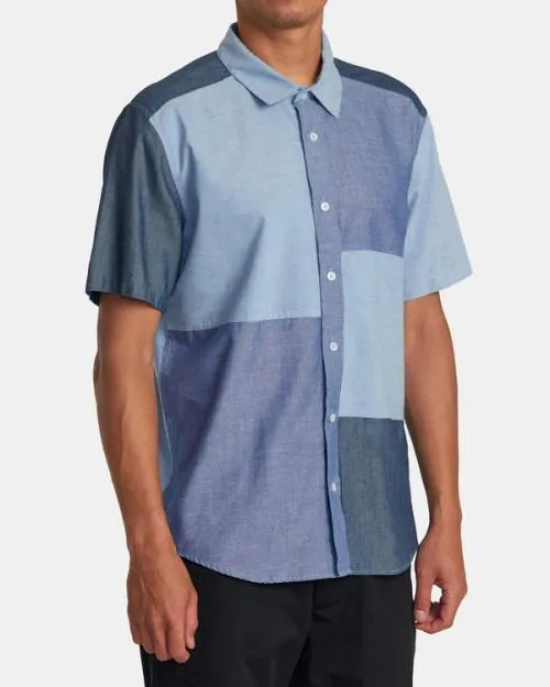 Rvca Patchwork Short Sleeve Shirt Blue Men Shirts and Flannels