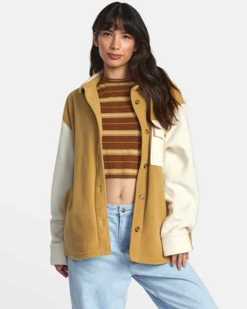 Rvca Polar Birdie Shacket Overshirt Tan Women Jackets