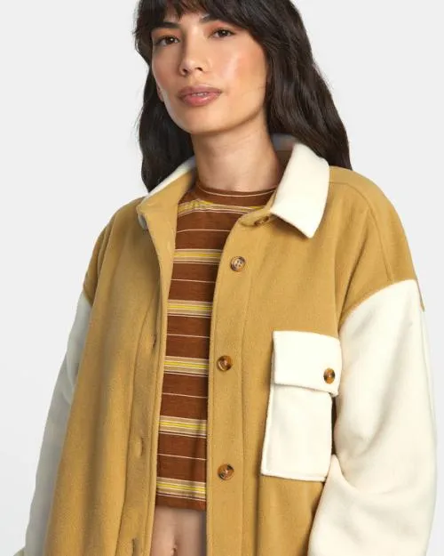 Rvca Polar Birdie Shacket Overshirt Tan Women Jackets