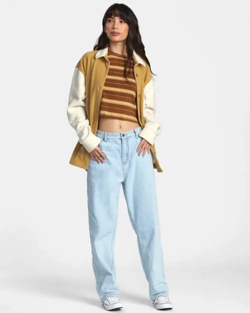 Rvca Polar Birdie Shacket Overshirt Tan Women Jackets