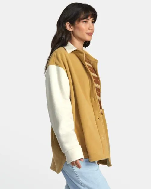 Rvca Polar Birdie Shacket Overshirt Tan Women Jackets