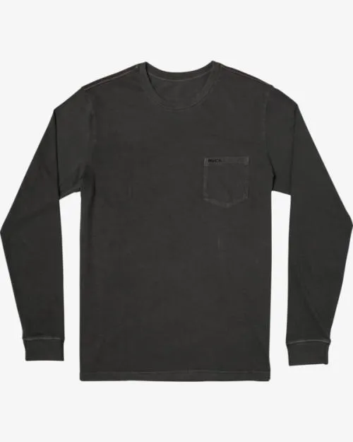 Rvca PTC Pigment Long Sleeve TEE Pirate Black Men Tees and Tanks