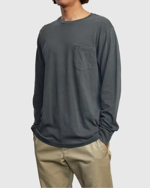 Rvca PTC Pigment Long Sleeve TEE Pirate Black Men Tees and Tanks