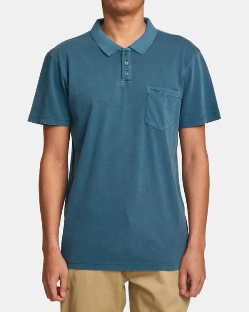 Rvca PTC Pigment Polo Shirt Duck Blue Men Short Sleeves