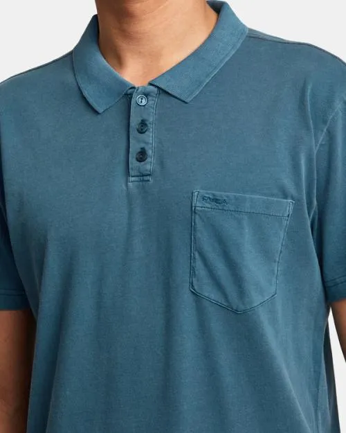 Rvca PTC Pigment Polo Shirt Duck Blue Men Short Sleeves