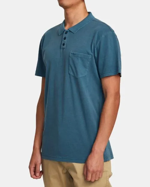 Rvca PTC Pigment Polo Shirt Duck Blue Men Short Sleeves
