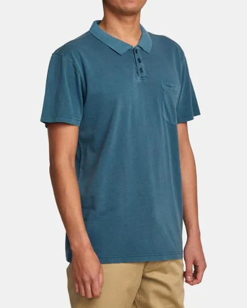 Rvca PTC Pigment Polo Shirt Duck Blue Men Short Sleeves