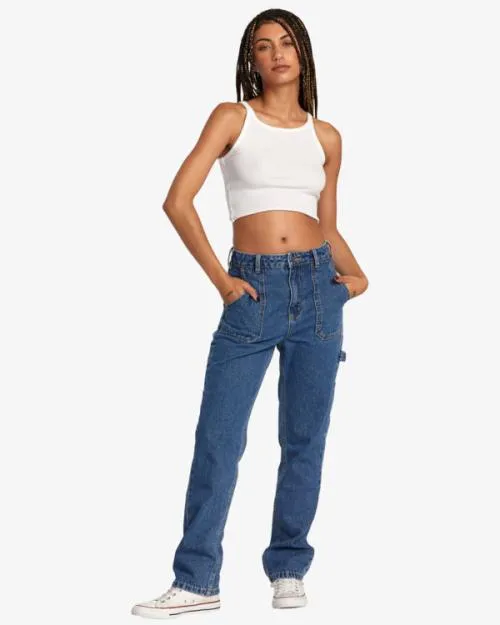 Rvca Recession Denim Pants Blue Rinse Women Pants