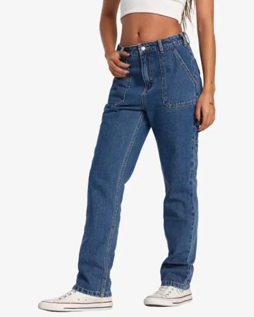 Rvca Recession Denim Pants Blue Rinse Women Pants