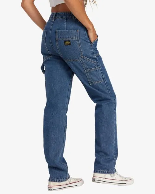 Rvca Recession Denim Pants Blue Rinse Women Pants