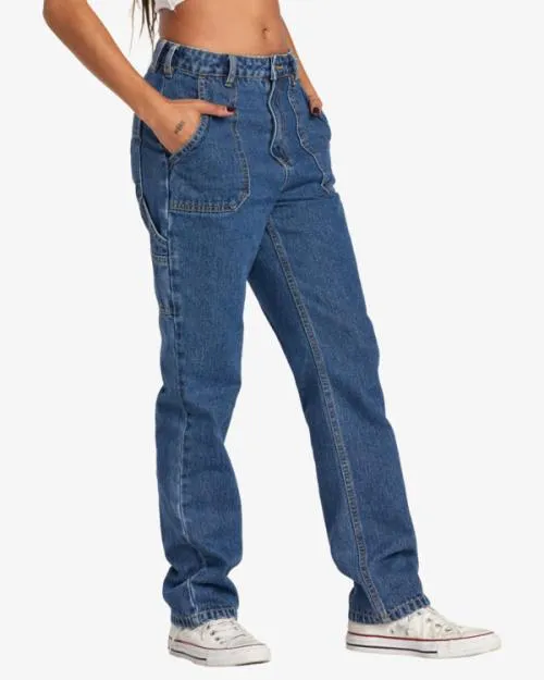 Rvca Recession Denim Pants Blue Rinse Women Pants