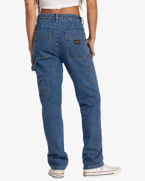 Rvca Recession Denim Pants Blue Rinse Women Pants