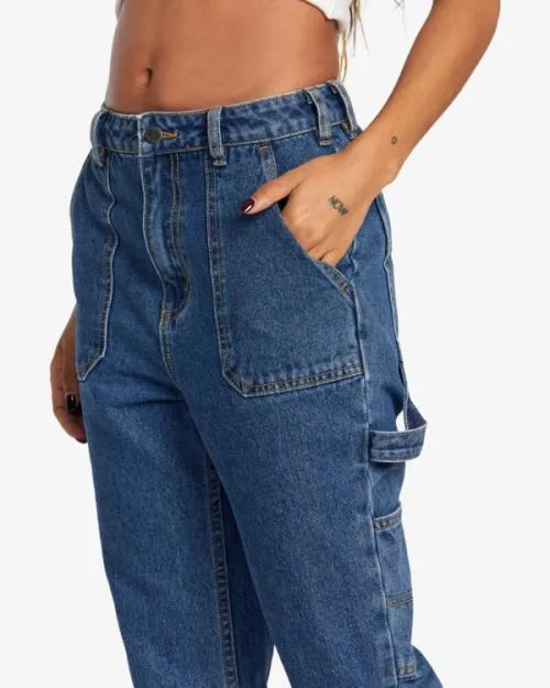 Rvca Recession Denim Pants Blue Rinse Women Pants