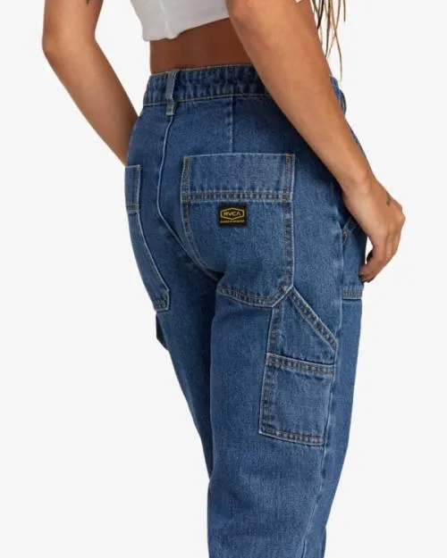 Rvca Recession Denim Pants Blue Rinse Women Pants