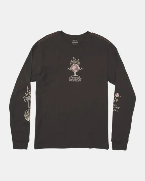 Rvca Scorched Long Sleeve TShirt Pirate Black Men Tees and Tanks