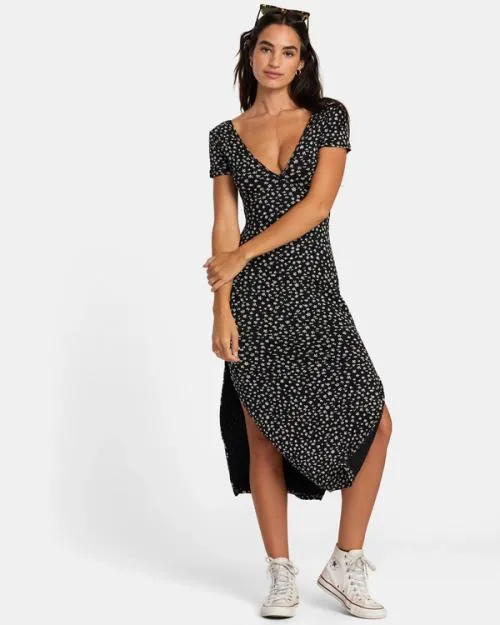 Rvca Smitten Midi Dress Rvca Black Women Dresses and Rompers