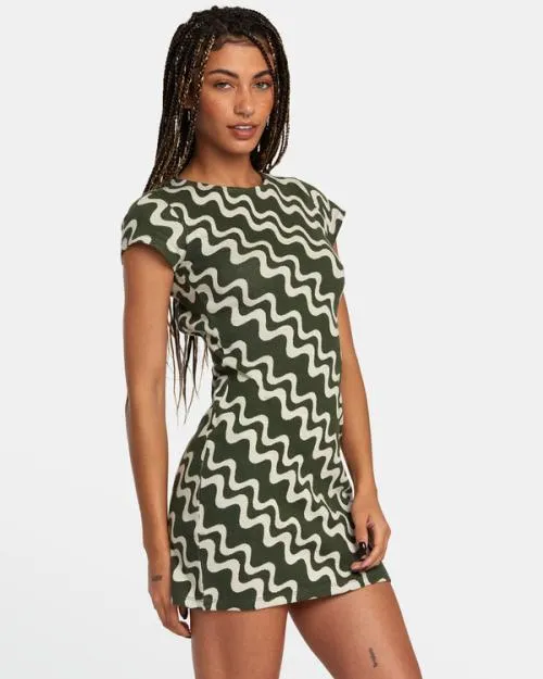 Rvca Soho Short Sleeve Dress Forest Women Dresses and Rompers
