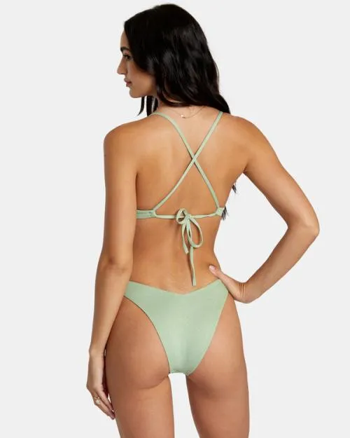 Rvca Solid Lurex High Leg Bikini Bottoms Seafoam Women Bikini Bottoms