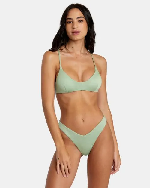 Rvca Solid Lurex High Leg Bikini Bottoms Seafoam Women Bikini Bottoms