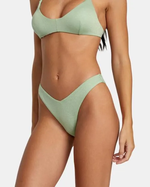 Rvca Solid Lurex High Leg Bikini Bottoms Seafoam Women Bikini Bottoms