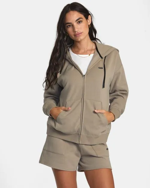 Rvca Sunday Hooded Base Layer Top Dark Khaki Women Hoodies and Fleece