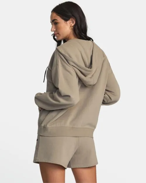 Rvca Sunday Hooded Base Layer Top Dark Khaki Women Hoodies and Fleece