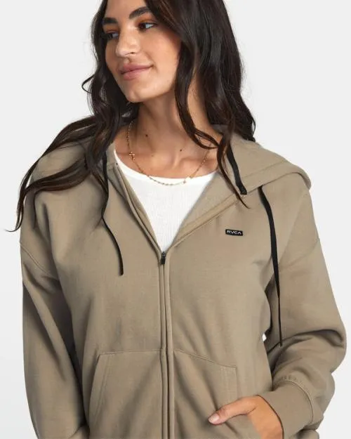 Rvca Sunday Hooded Base Layer Top Dark Khaki Women Hoodies and Fleece