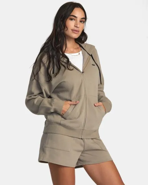 Rvca Sunday Hooded Base Layer Top Dark Khaki Women Hoodies and Fleece