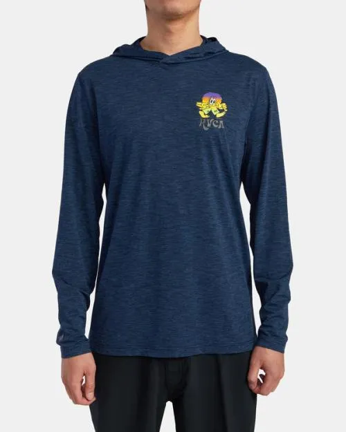 Rvca Surf Print Rashguard Hoodie Navy Heather Surf Rashguards and Surf Tees