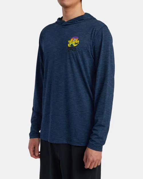 Rvca Surf Print Rashguard Hoodie Navy Heather Surf Rashguards and Surf Tees