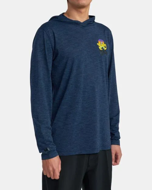Rvca Surf Print Rashguard Hoodie Navy Heather Surf Rashguards and Surf Tees