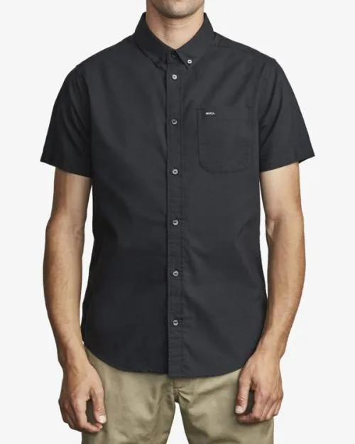 Rvca Thatll Do Stretch Short Sleeve Shirt Black Men Shirts and Flannels