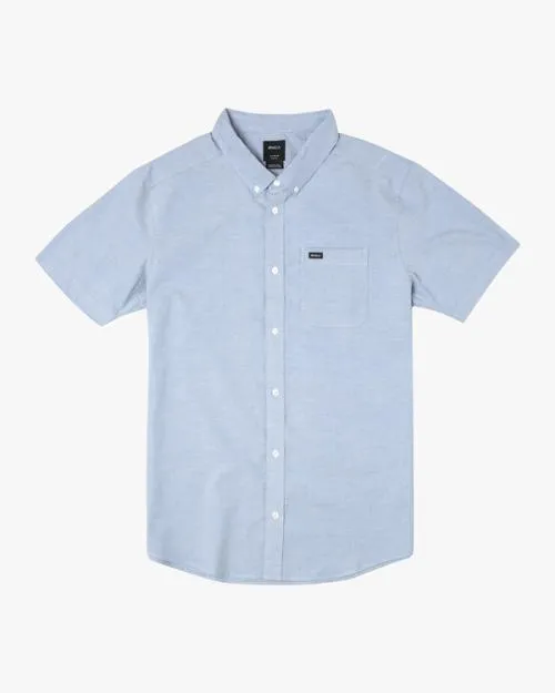 Rvca Thatll Do Stretch Short Sleeve Shirt Oxford Blue Men Shirts and Flannels