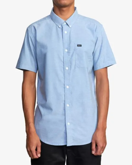 Rvca Thatll Do Stretch Short Sleeve Shirt Oxford Blue Men Shirts and Flannels
