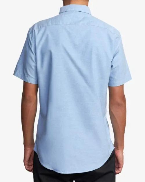 Rvca Thatll Do Stretch Short Sleeve Shirt Oxford Blue Men Shirts and Flannels