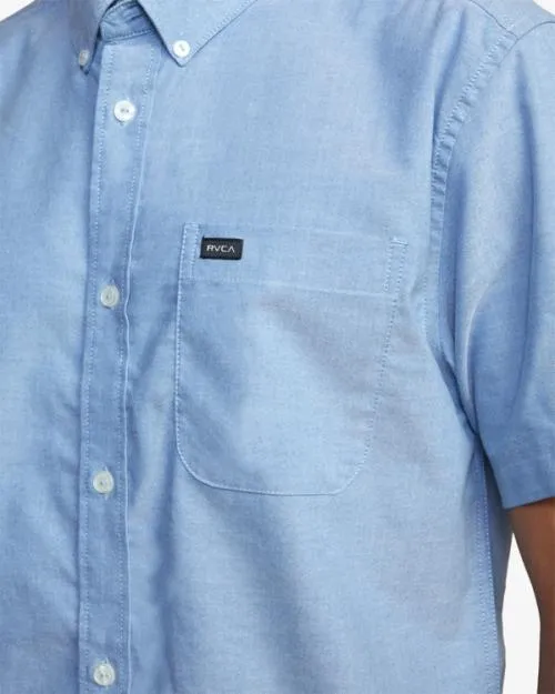 Rvca Thatll Do Stretch Short Sleeve Shirt Oxford Blue Men Shirts and Flannels