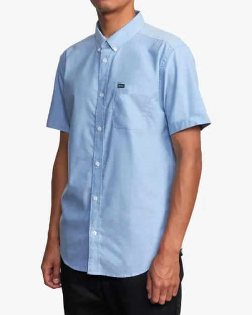 Rvca Thatll Do Stretch Short Sleeve Shirt Oxford Blue Men Shirts and Flannels