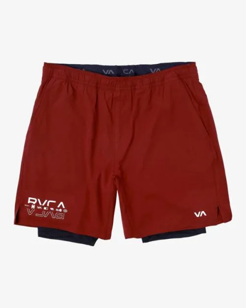 Rvca Yogger Train 2In1 Elastic Waist Workout Shorts 17034 Cardinal Men Athletic Shorts
