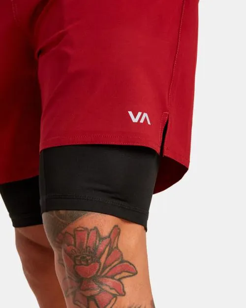 Rvca Yogger Train 2In1 Elastic Waist Workout Shorts 17034 Cardinal Men Athletic Shorts