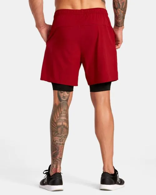 Rvca Yogger Train 2In1 Elastic Waist Workout Shorts 17034 Cardinal Men Athletic Shorts