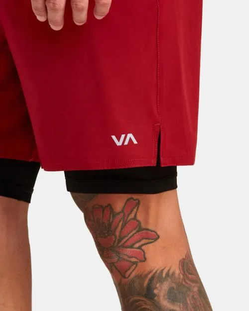 Rvca Yogger Train 2In1 Elastic Waist Workout Shorts 17034 Cardinal Men Athletic Shorts