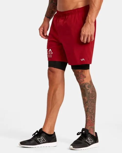 Rvca Yogger Train 2In1 Elastic Waist Workout Shorts 17034 Cardinal Men Athletic Shorts